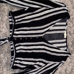 LA Hearts Top Black and White Striped Crop Top